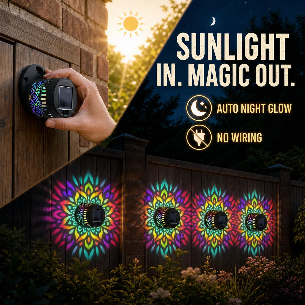 Solar Mandala Color-Changing Wall Lights – 4-Piece Set
