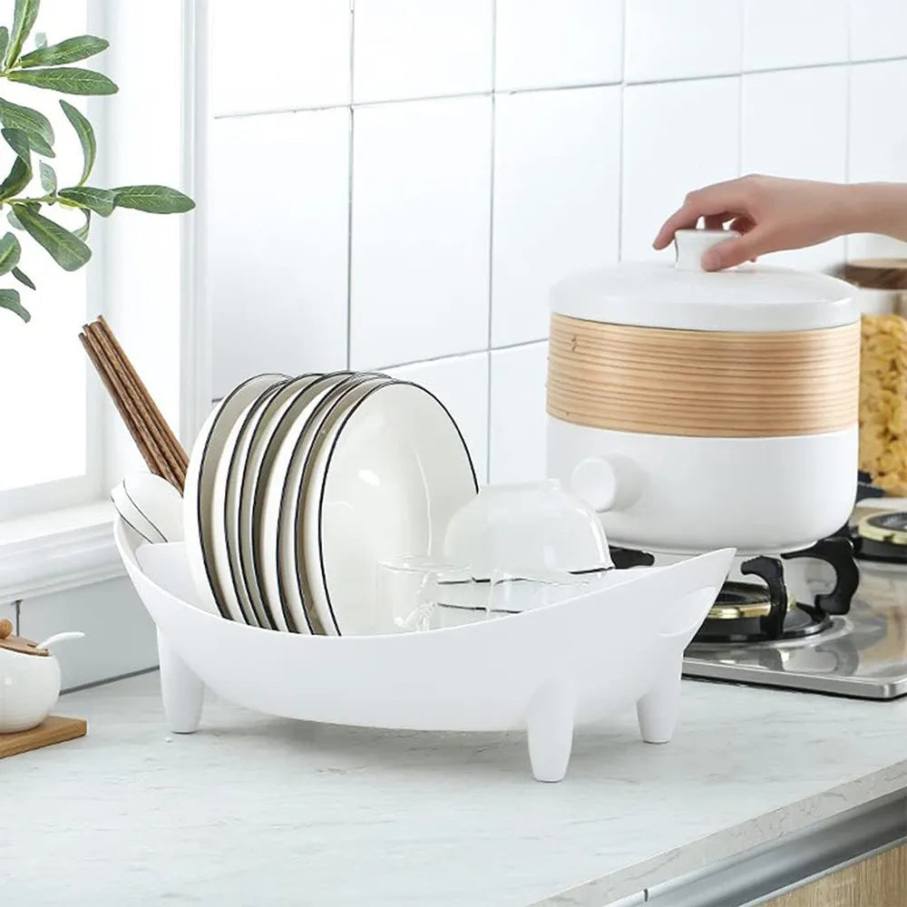 🍽️ Oval Dish Drying Rack with Utensil Holder