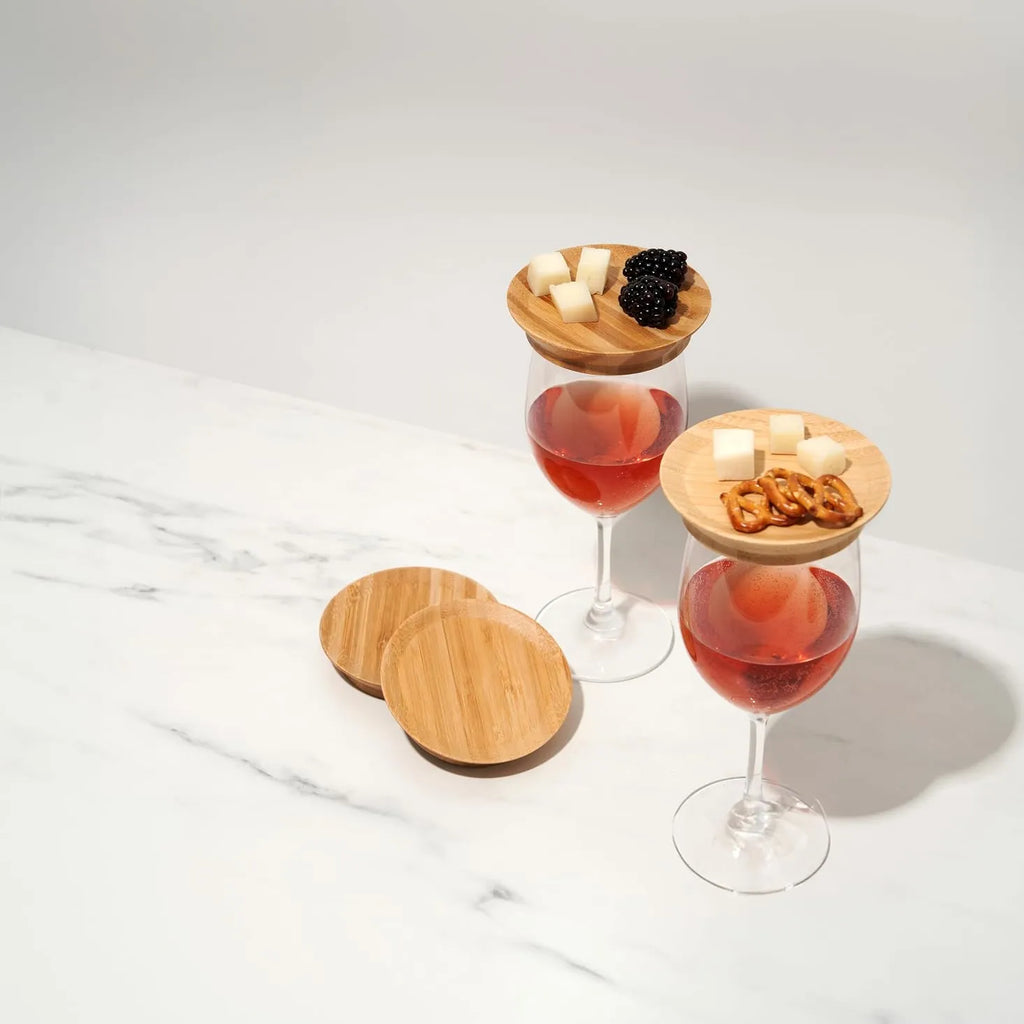Bamboo Wine Glass Toppers – Set of 4