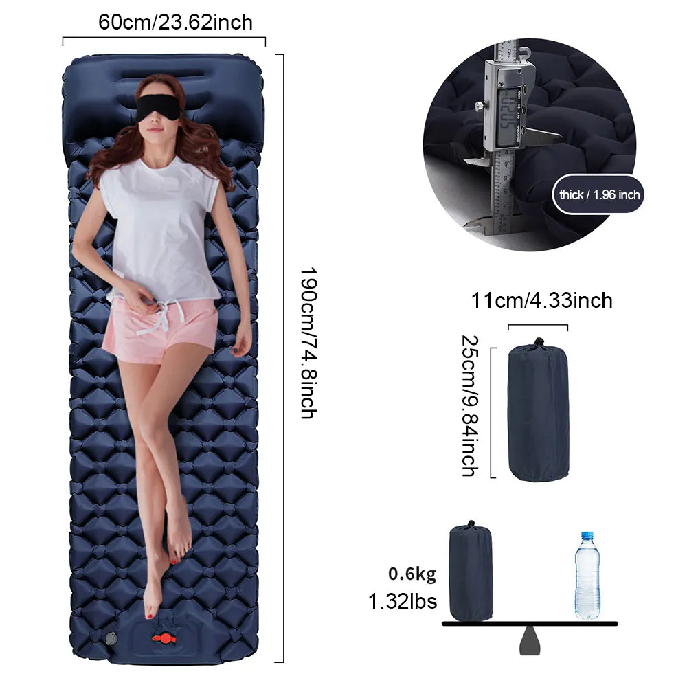 🏕️ Ultralight Self-Inflating Camping Sleeping Pad – Built-in Pump & Pillow