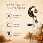 Solar Pumpkin Moon Garden Stake Light with Black Cat