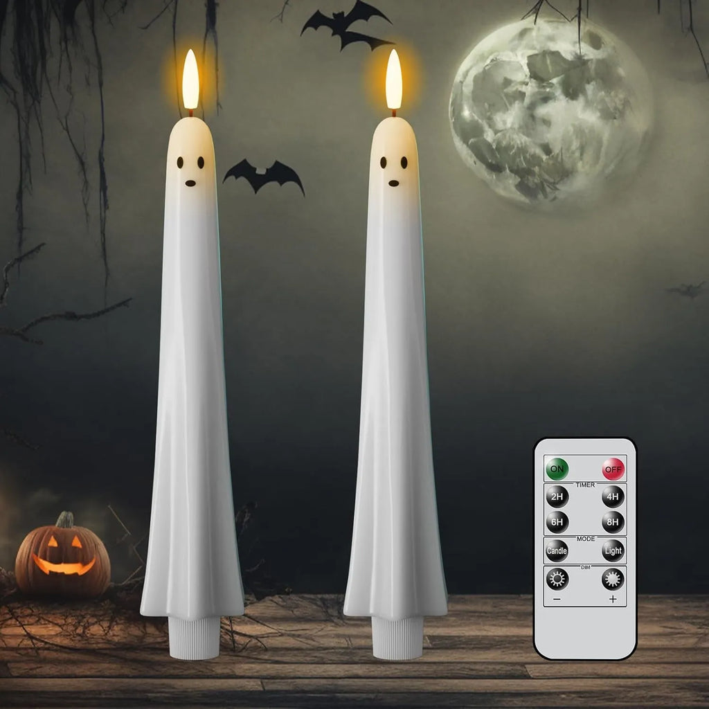 Flameless Ghost Taper Candles with Remote & Timer
