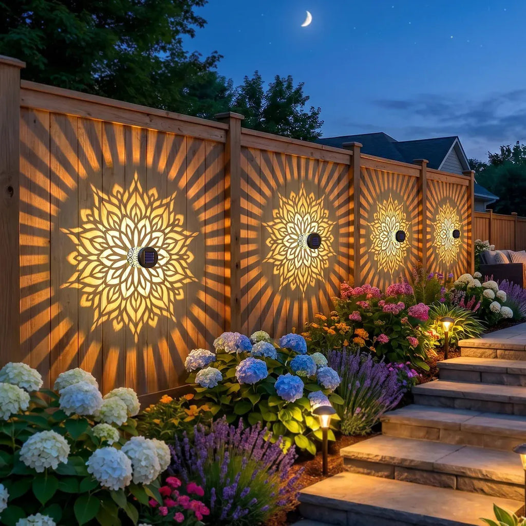 Solar Mandala Color-Changing Wall Lights – 4-Piece Set