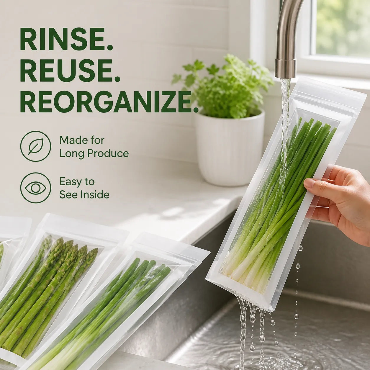 Double-Rib Fresh-Lock Vegetable Storage Bags