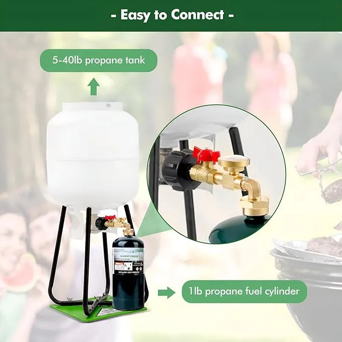 🔧 Propane Refill Adapter with Glow-in-the-Dark Gauge & Shut-Off Valve – QCC1 to 1lb Cylinder Converter for BBQ, Camping, Tailgating & Emergency Use