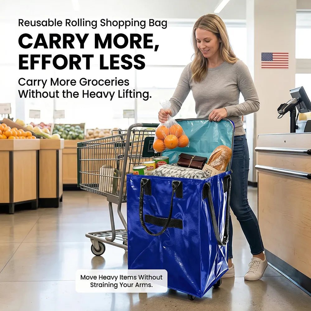 🛒 Reusable Rolling Shopping Bag – Carry More, Effort Less
