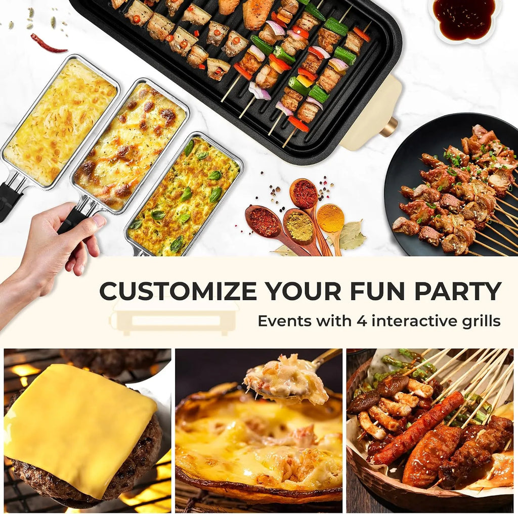 Double-Decker Indoor Electric Grill with 3 Personal Pans