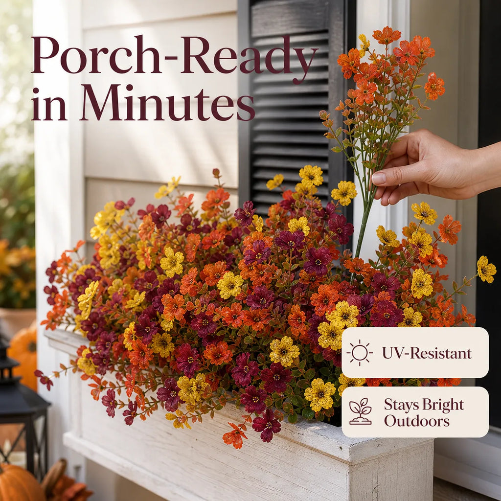 Artificial Fall Violet Flowers for Outdoor Planters – Flexible UV-Resistant Faux Stems