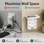 ⚡Multi-Functional Wall Outlet Extender with Shelf – 6 AC Outlets & 4 USB Charging Ports