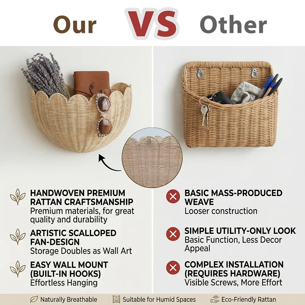 🧺 Handwoven Rattan Wall Basket – Natural Storage, Timeless Style