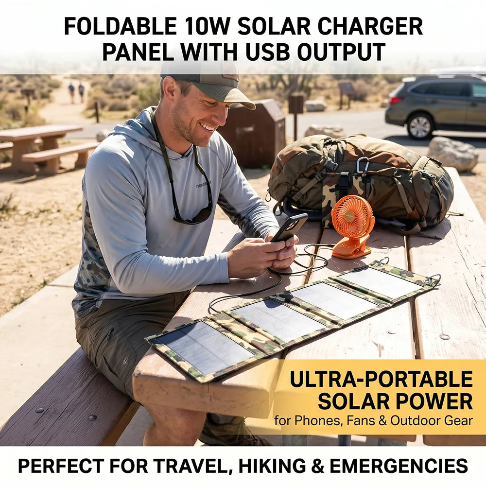 ☀️ Foldable 10W Solar Charger Panel with USB Output