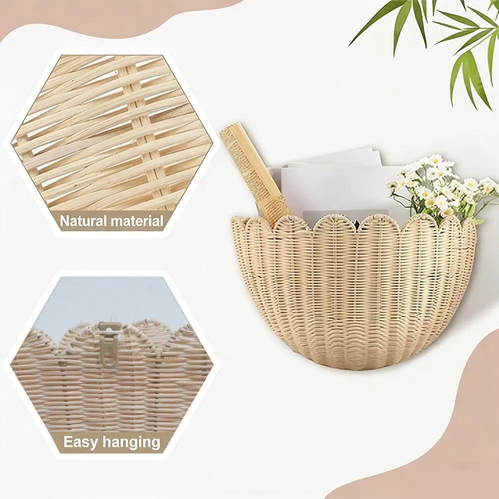 🧺 Handwoven Rattan Wall Basket – Natural Storage, Timeless Style