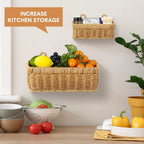🌿 Bohemian Wall-Mounted Storage Basket – Imitation Rattan Design
