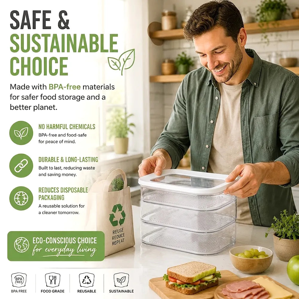 🥗 Round Stackable Food Storage Box – 3-Compartment Freshness Organizer