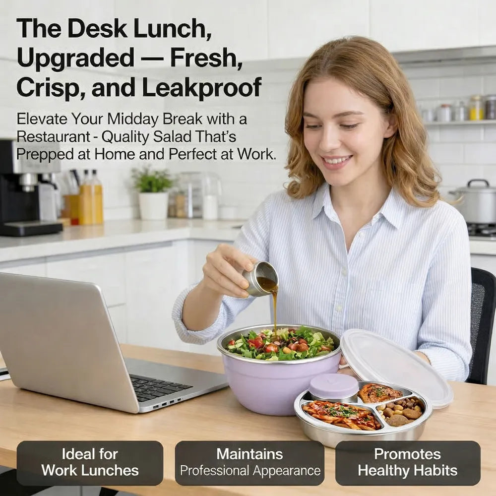 🥗 Stainless Steel Salad Bowl Set – Fresh Meals, Anytime Anywhere