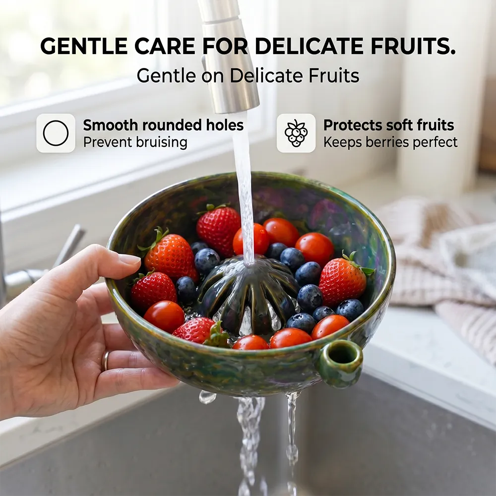 🍇Vortex Berry Strainer Bowl – Gentle Fruit Washing Colander for Kitchen & Dining