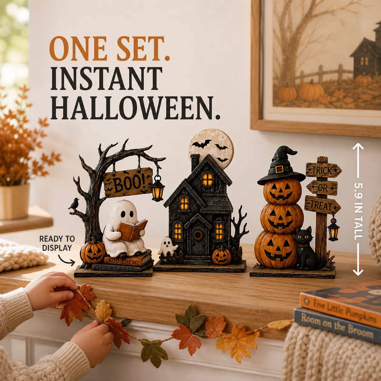 3-Piece Wooden Halloween Tabletop Figurine Set