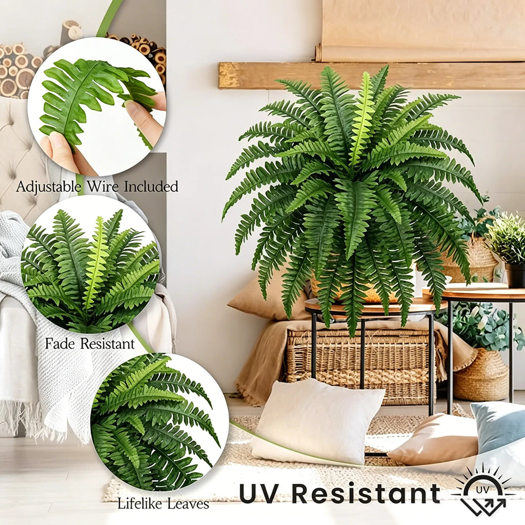 🌿23.62-Inch Artificial Boston Ferns – Realistic Faux Hanging Greenery