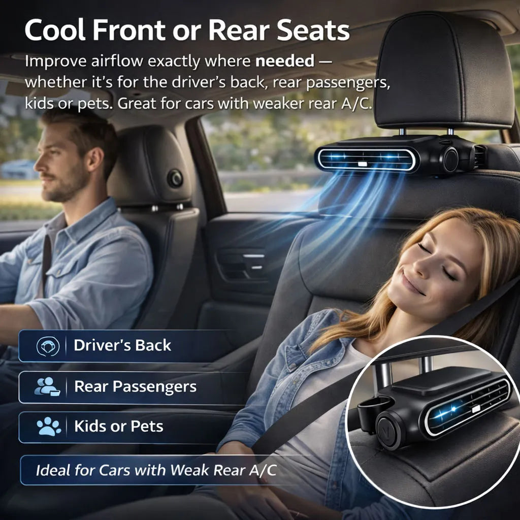 Universal Cordless Car Seat Cooling Fan (For Front or Back Seat Cooling)🌬️🚗