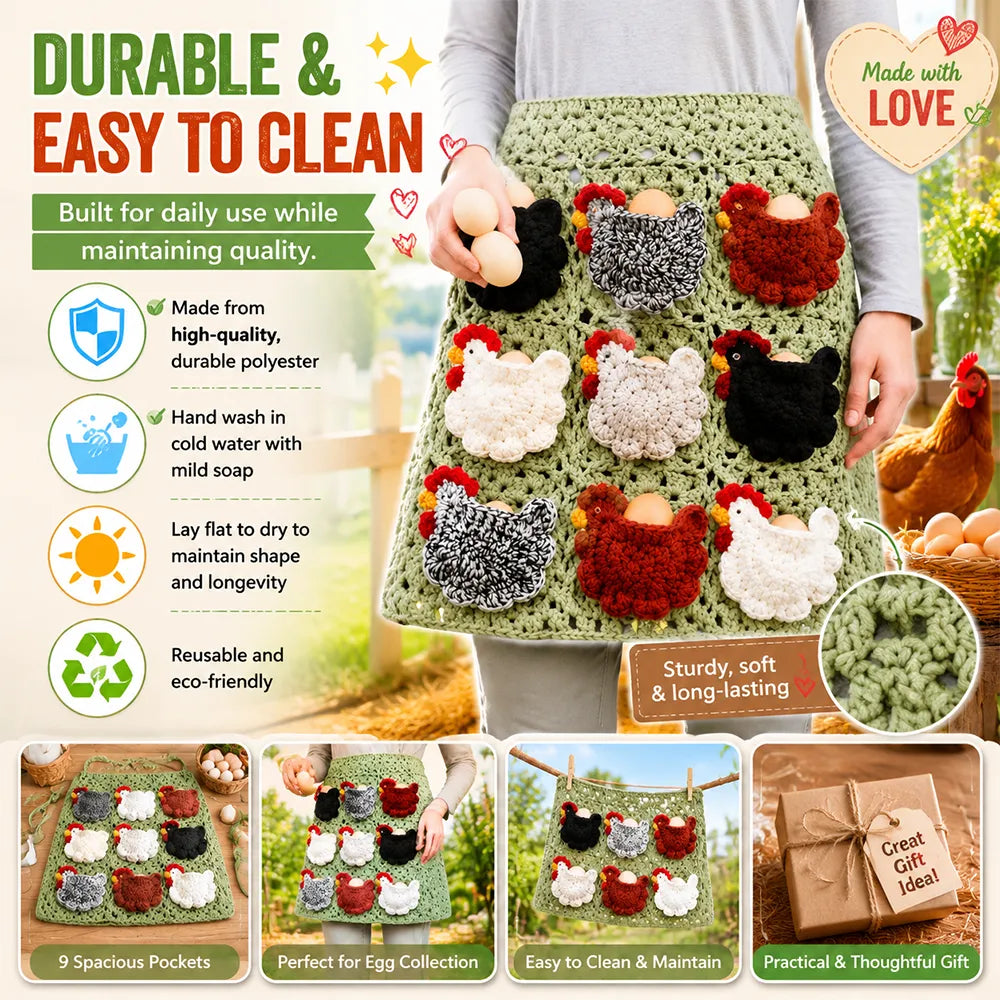 🐔 Crocheted Egg-Collecting Apron with Chicken Coop Pocket – Handmade Farm-Fresh Egg Helper