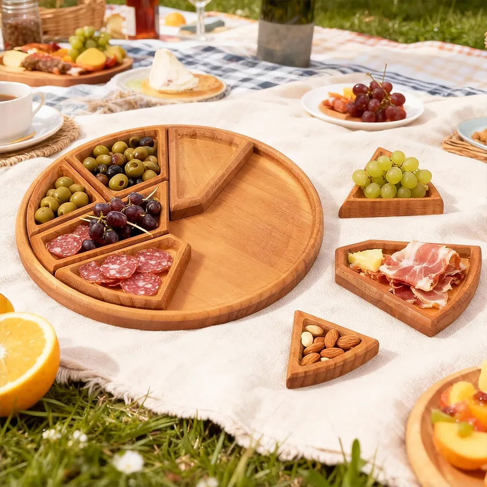 Wooden Serving Tray – 8-Compartment Puzzle Design