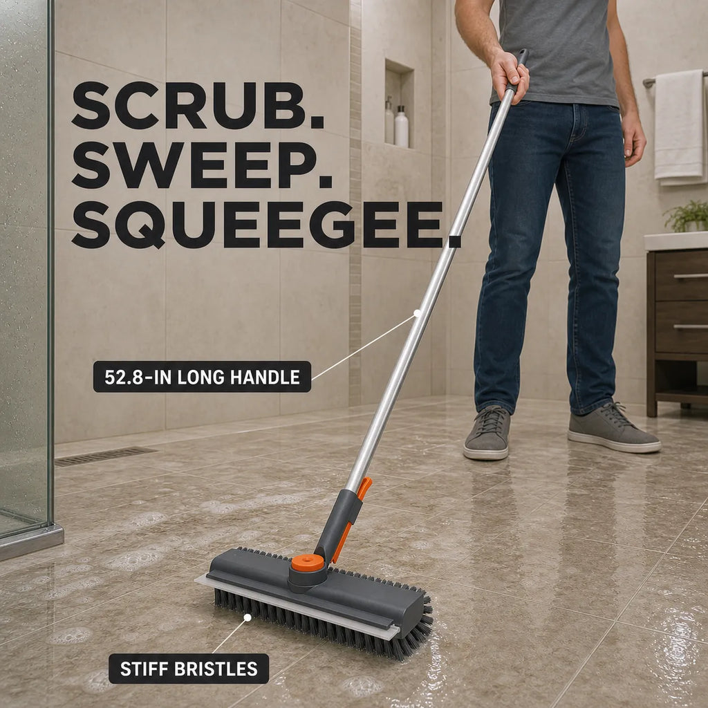 3-in-1 Rotating Floor Scrub Brush with Squeegee