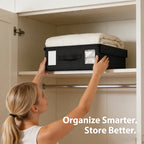 🛏️ Foldable bedding storage box - with a see-through window and transparent label bag