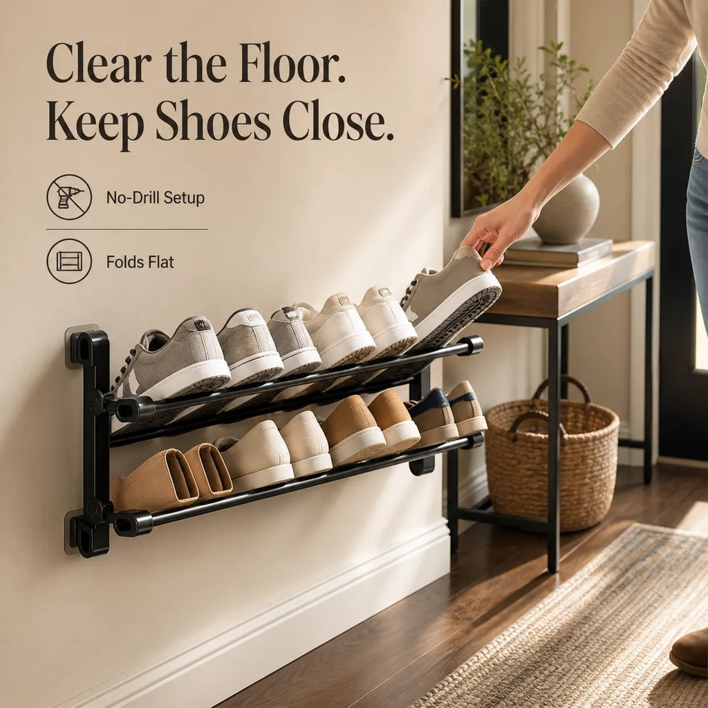 Fold-Flat Wall-Mounted Shoe Rack