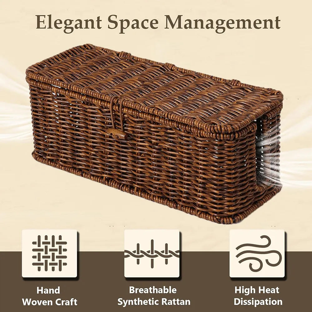 🧺 Handmade Rattan Cable Management Box