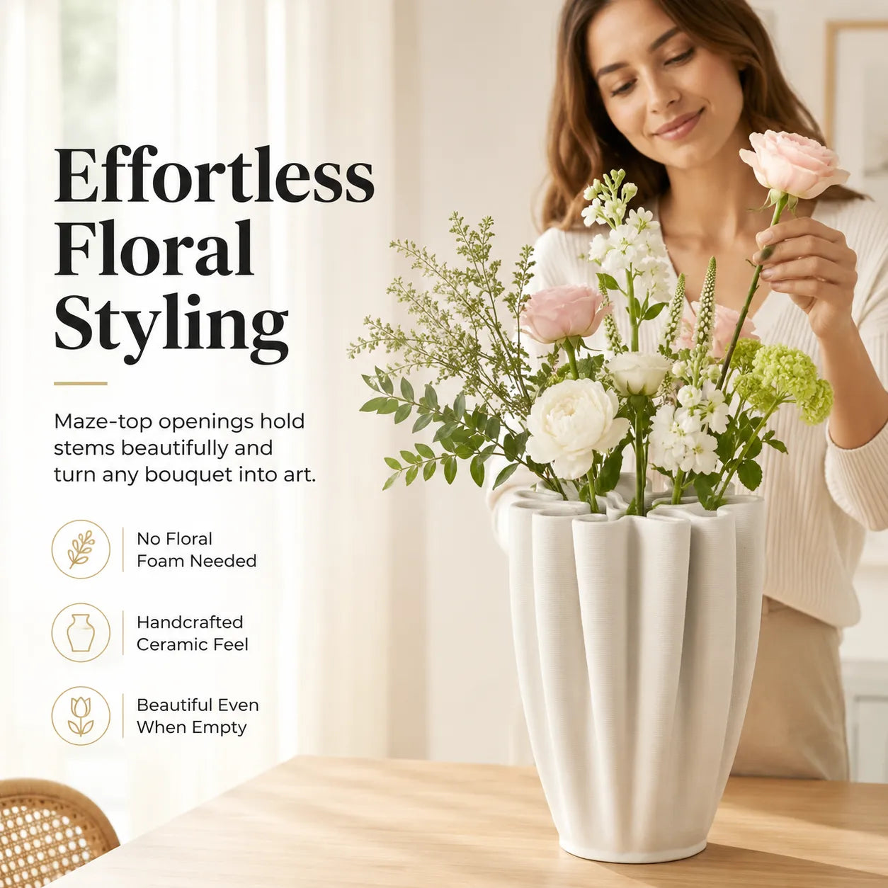 🌸Hand-Fired Ceramic Vase – Sculptural Maze-Top Flower Holder with Organic Texture