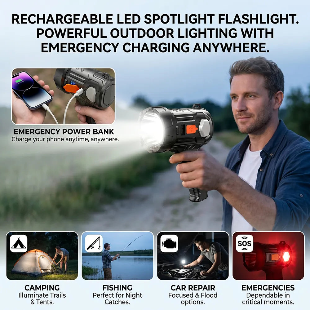 Rechargeable LED Spotlight Flashlight 🔦🏕️