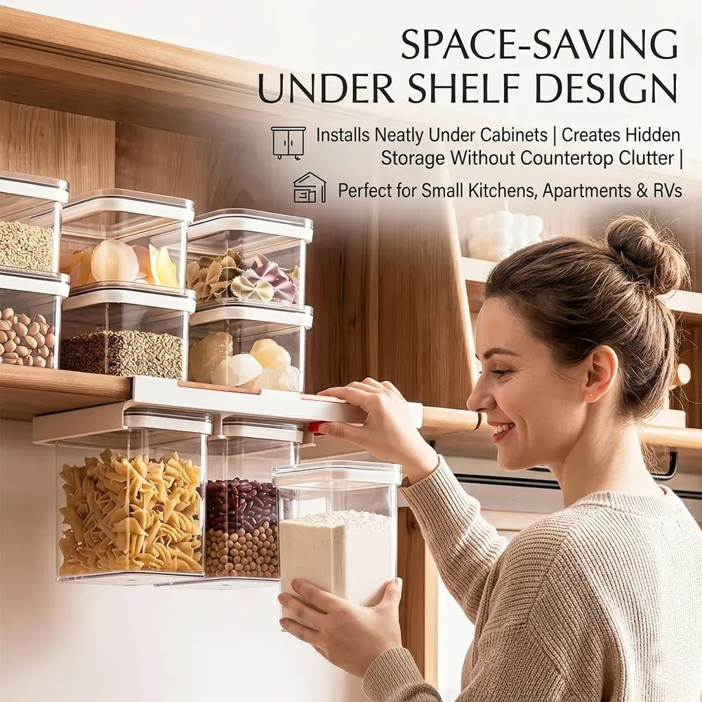 🧂 Under Cabinet Spice Rack with 3 Airtight Hanging Jars