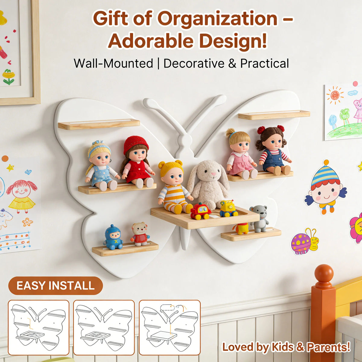 🦋 Butterfly-Shaped Storage Rack for Dolls & Players