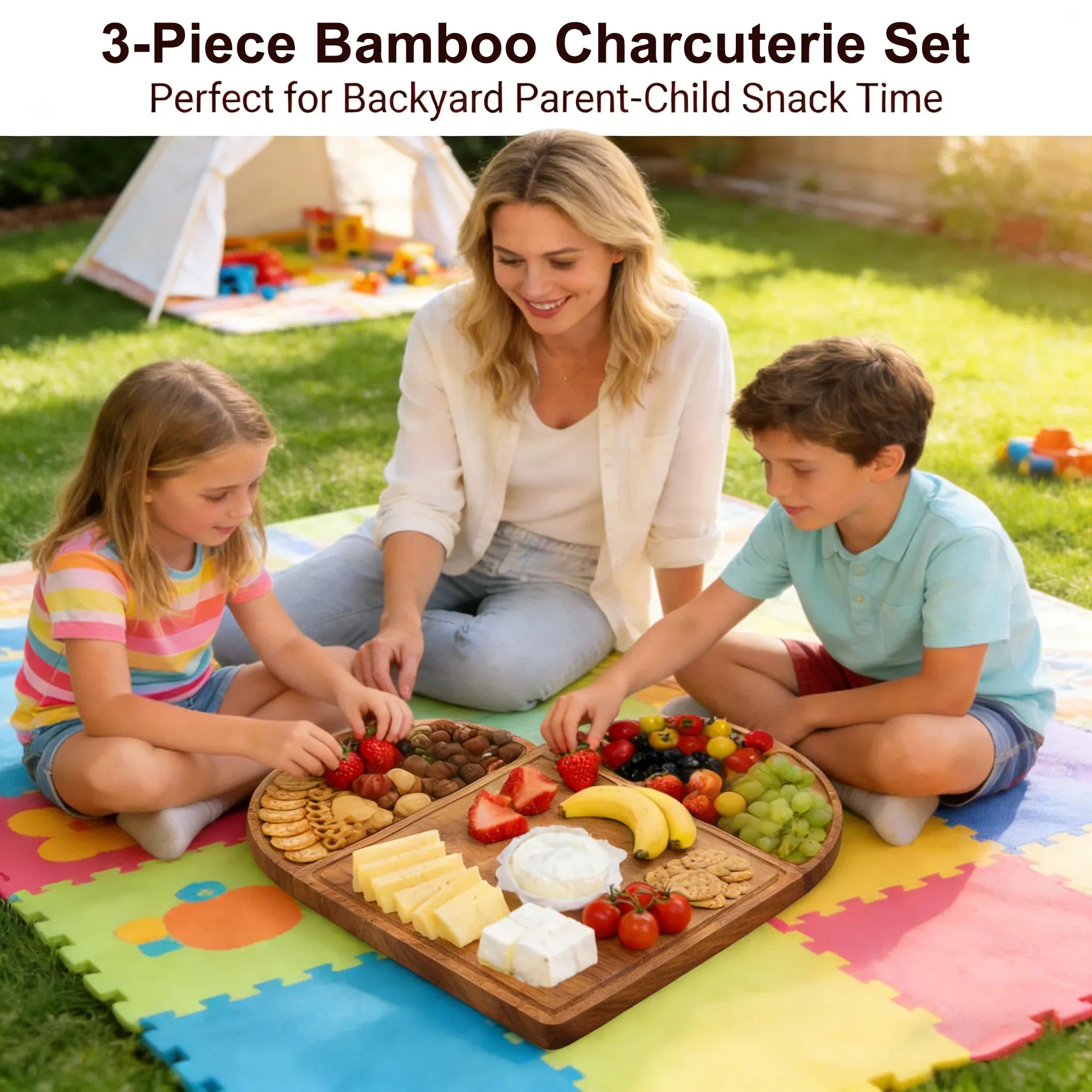 🍷 Large Bamboo Charcuterie Board Set - 3-Piece Round Wooden Cheese Tray for Cheese, Crackers, and Snacks