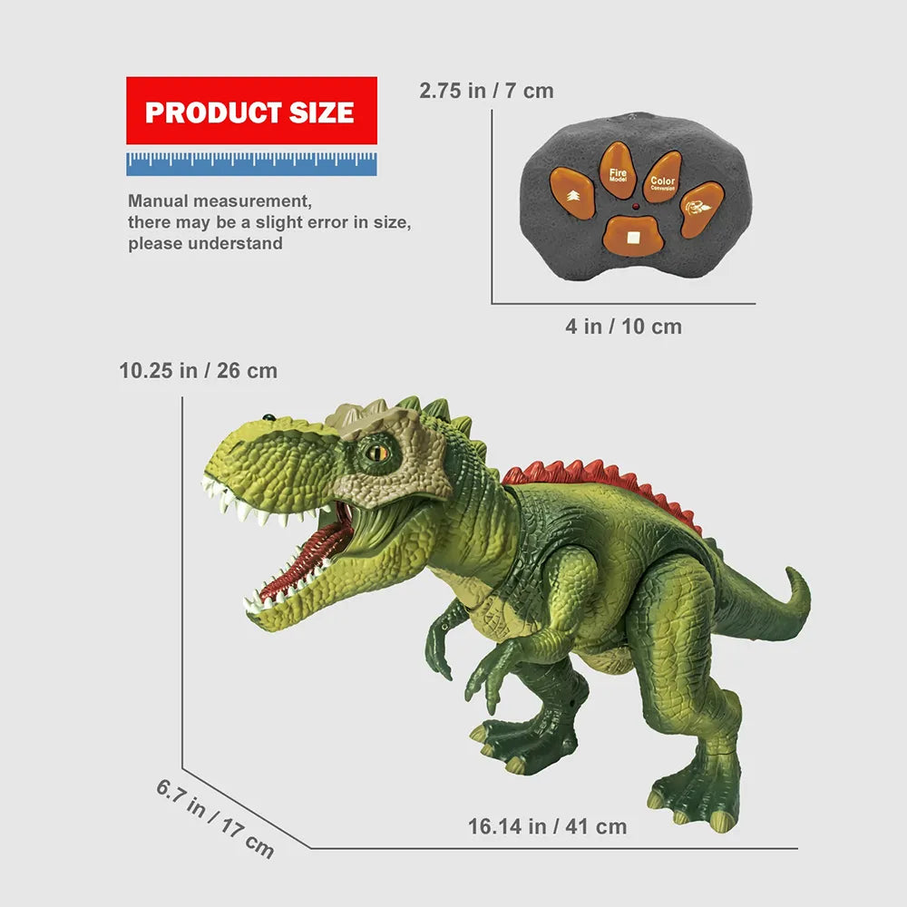 🦖 Remote Control T-Rex Dinosaur Toy – Walking Robot with Lights, Mist & Roar