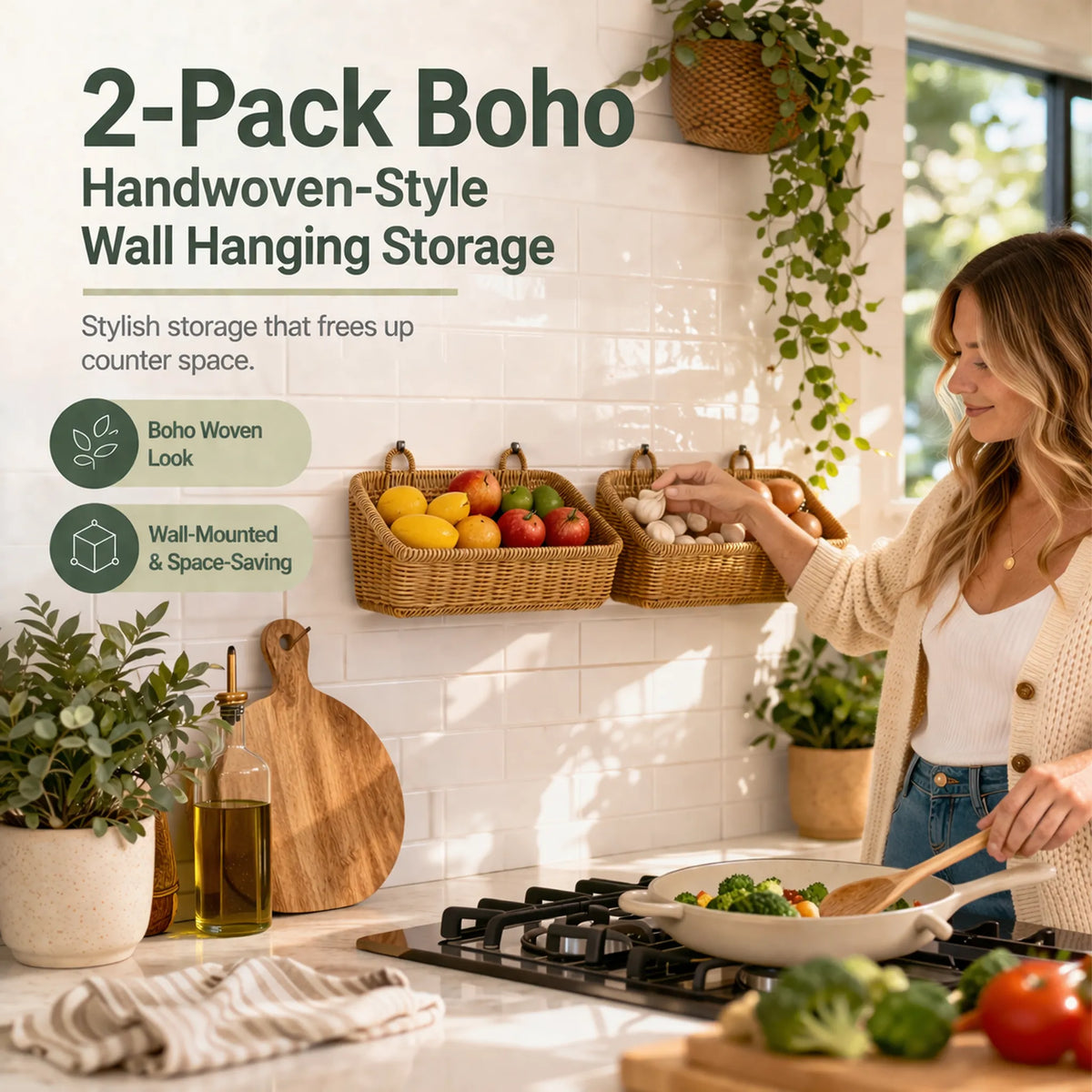 🧺 Handwoven-Style Wall Hanging Baskets – 2-Pack, Boho Storage for Any Room