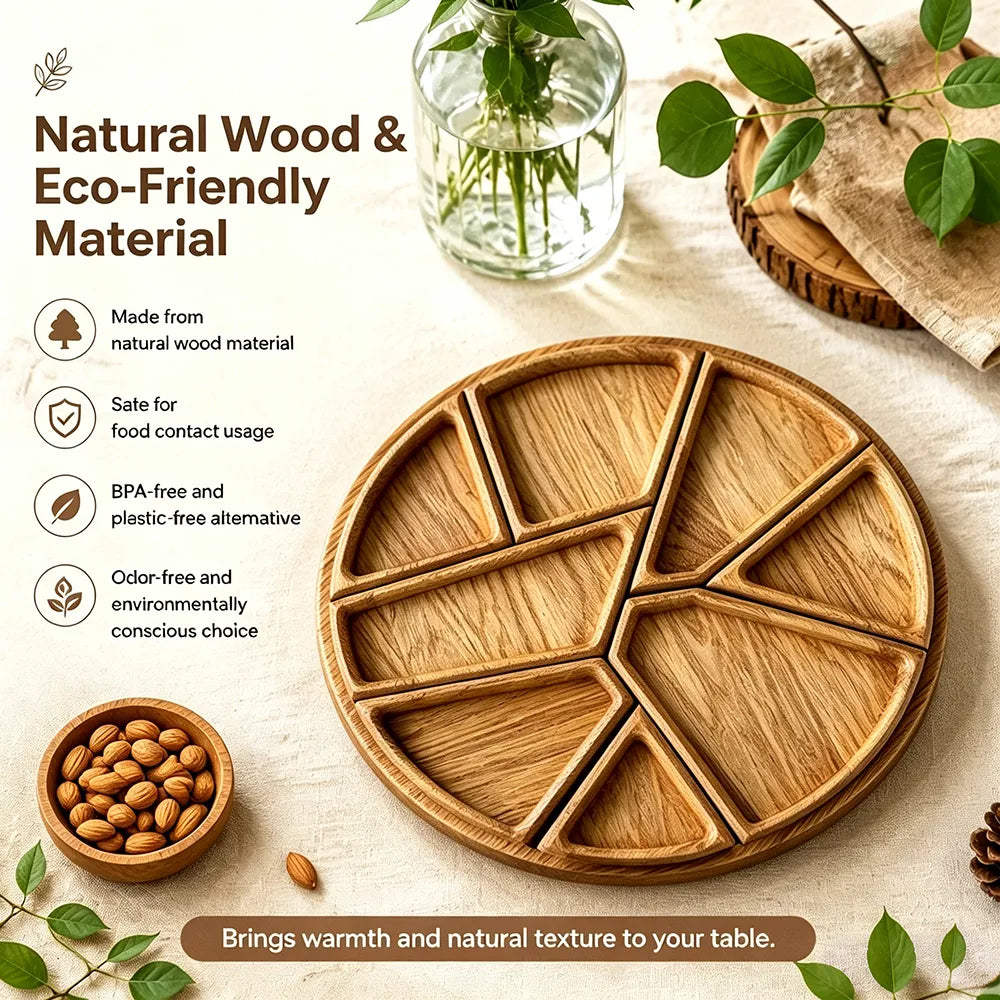 Wooden Serving Tray – 8-Compartment Puzzle Design