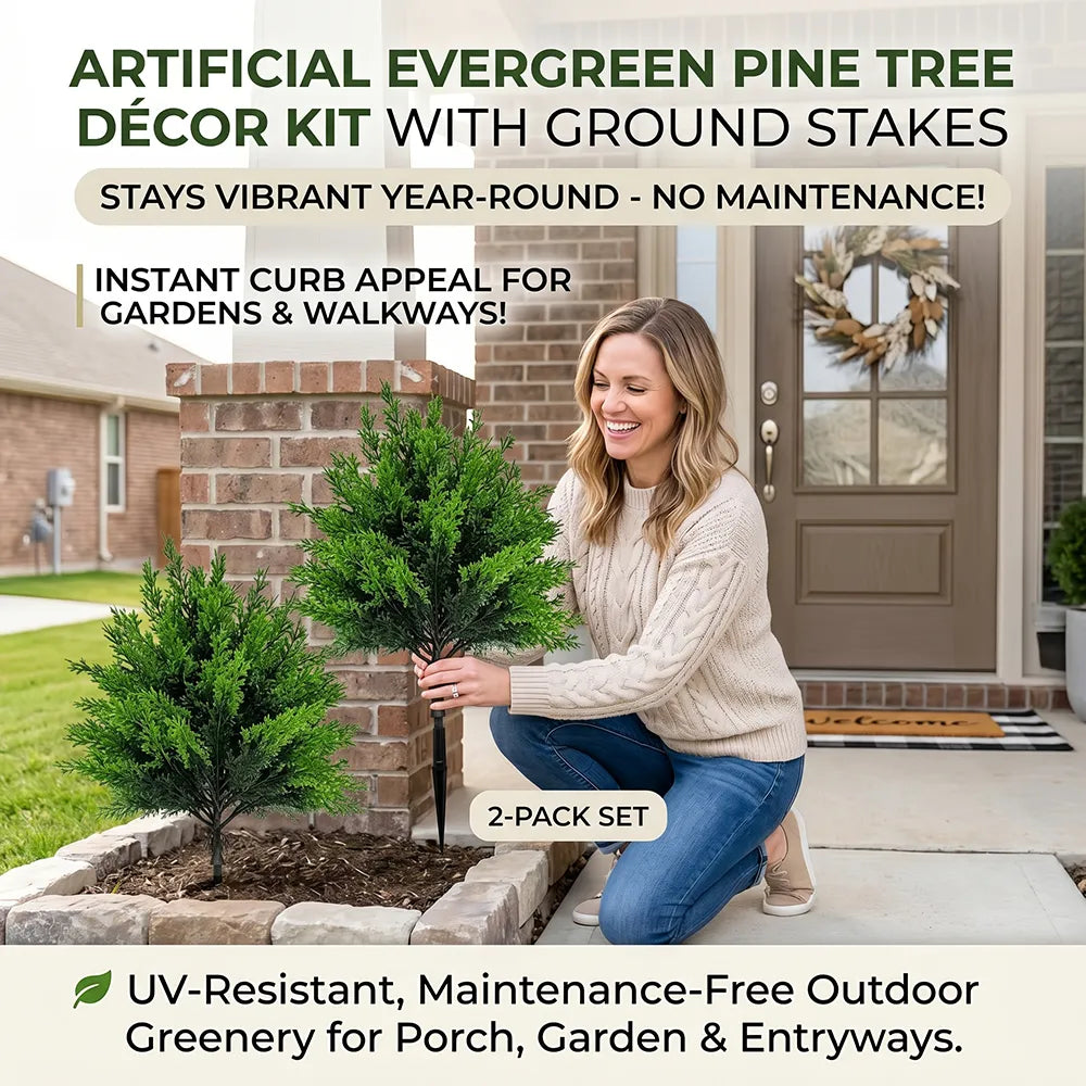 🌲 Artificial Evergreen Pine Tree Décor Kit with Ground Stakes-16.14in