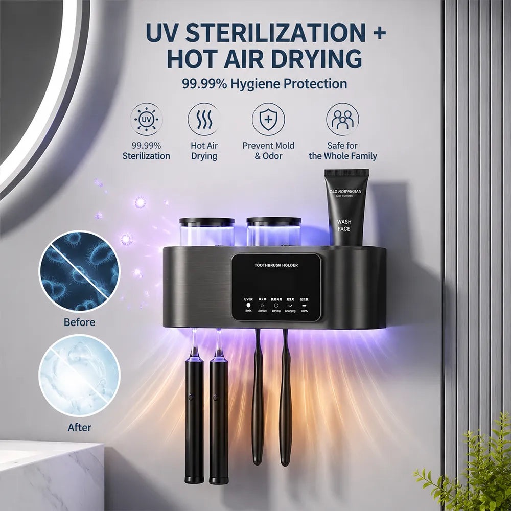 🦷 Smart Toothbrush Holder with UV Air-Drying &Screen  Display