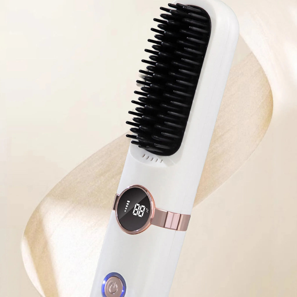 ✨ Wireless LCD Rechargeable Hair Straightener Brush
