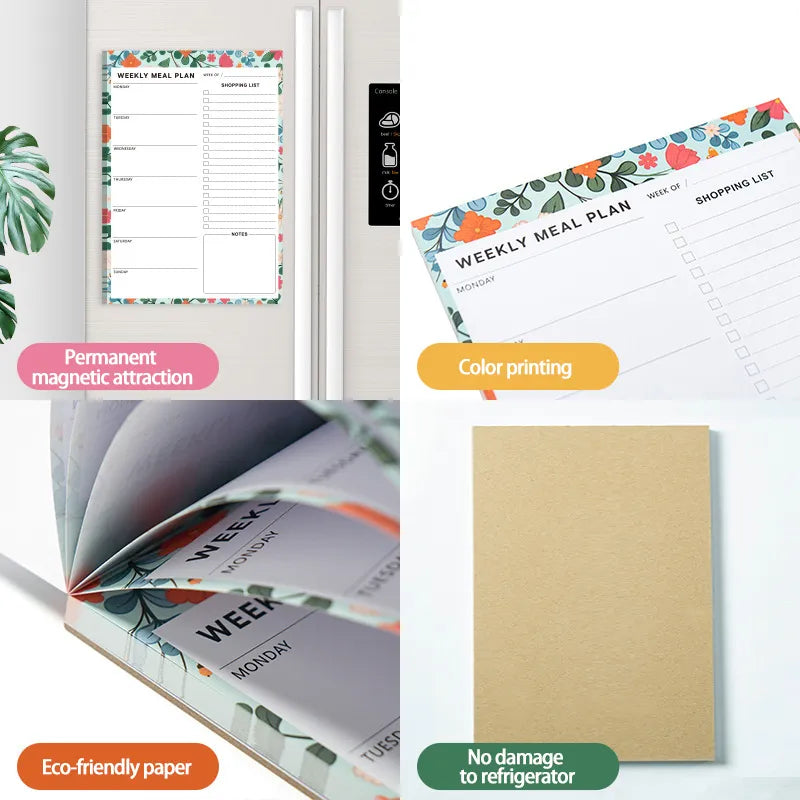 Weekly Meal Planner & Magnetic Shopping List Pad - 60 Sheets | Tear-Off Design