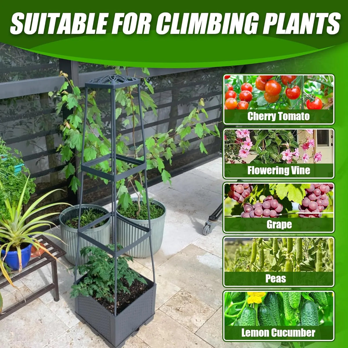 🌱Elevated Planter Box with Trellis