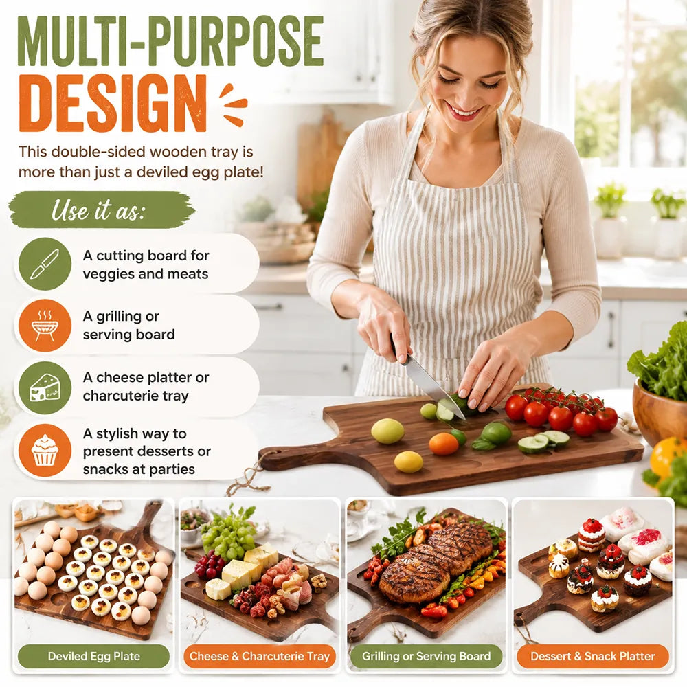🥚 Double-Sided Wooden Deviled Egg Tray & Serving Board