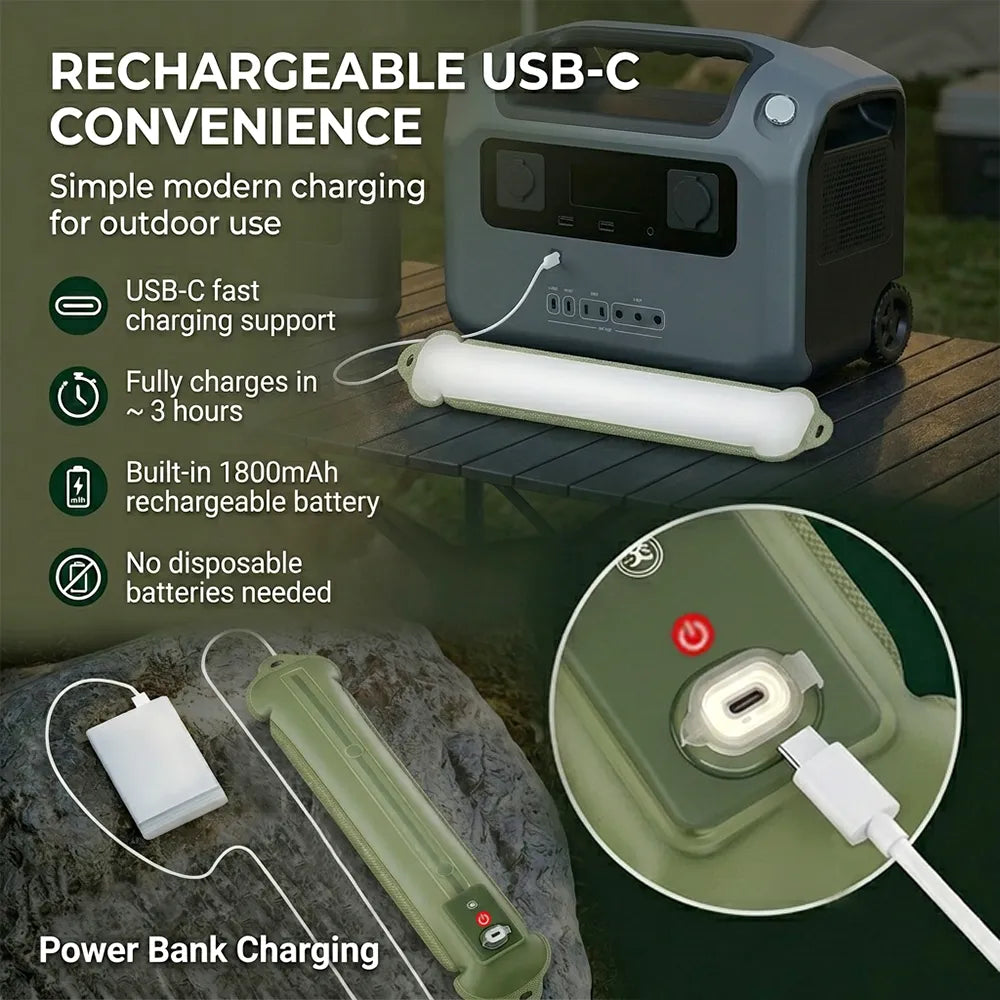 🏕️ Rechargeable Camping Light Strip – Foldable Waterproof LED Tent Light with Type-C Charging