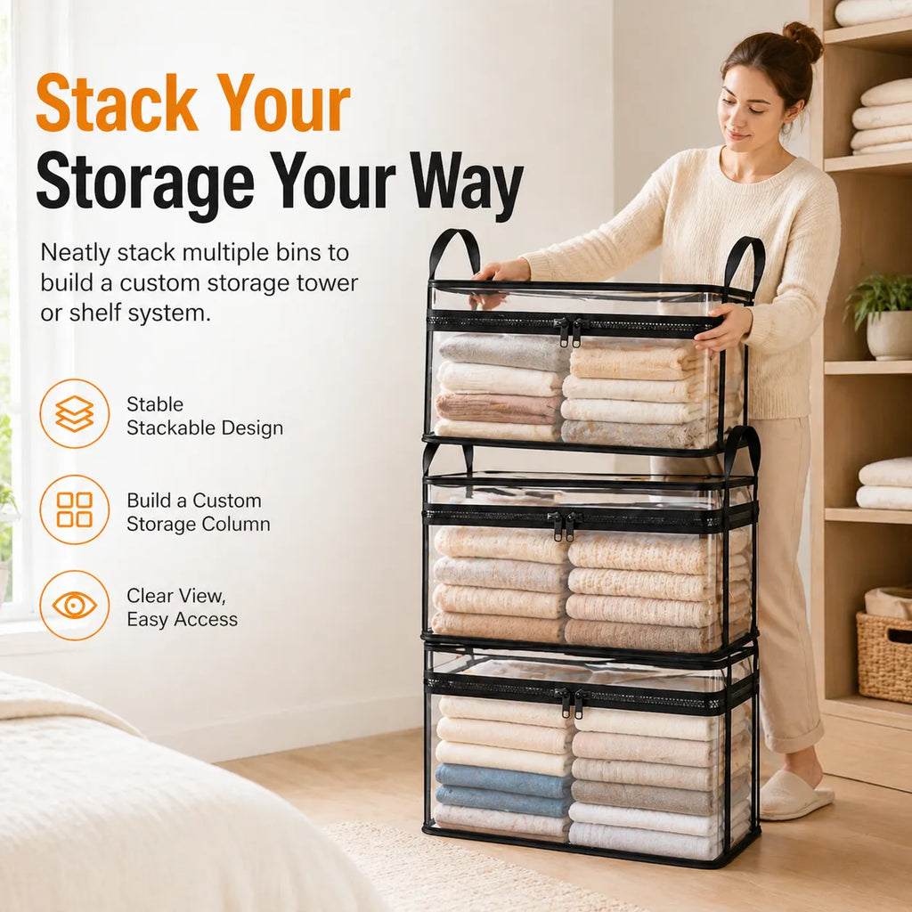 Clear PVC Storage Bins with Handles 🧸 for Books, Toys, Media, & Organizing📚