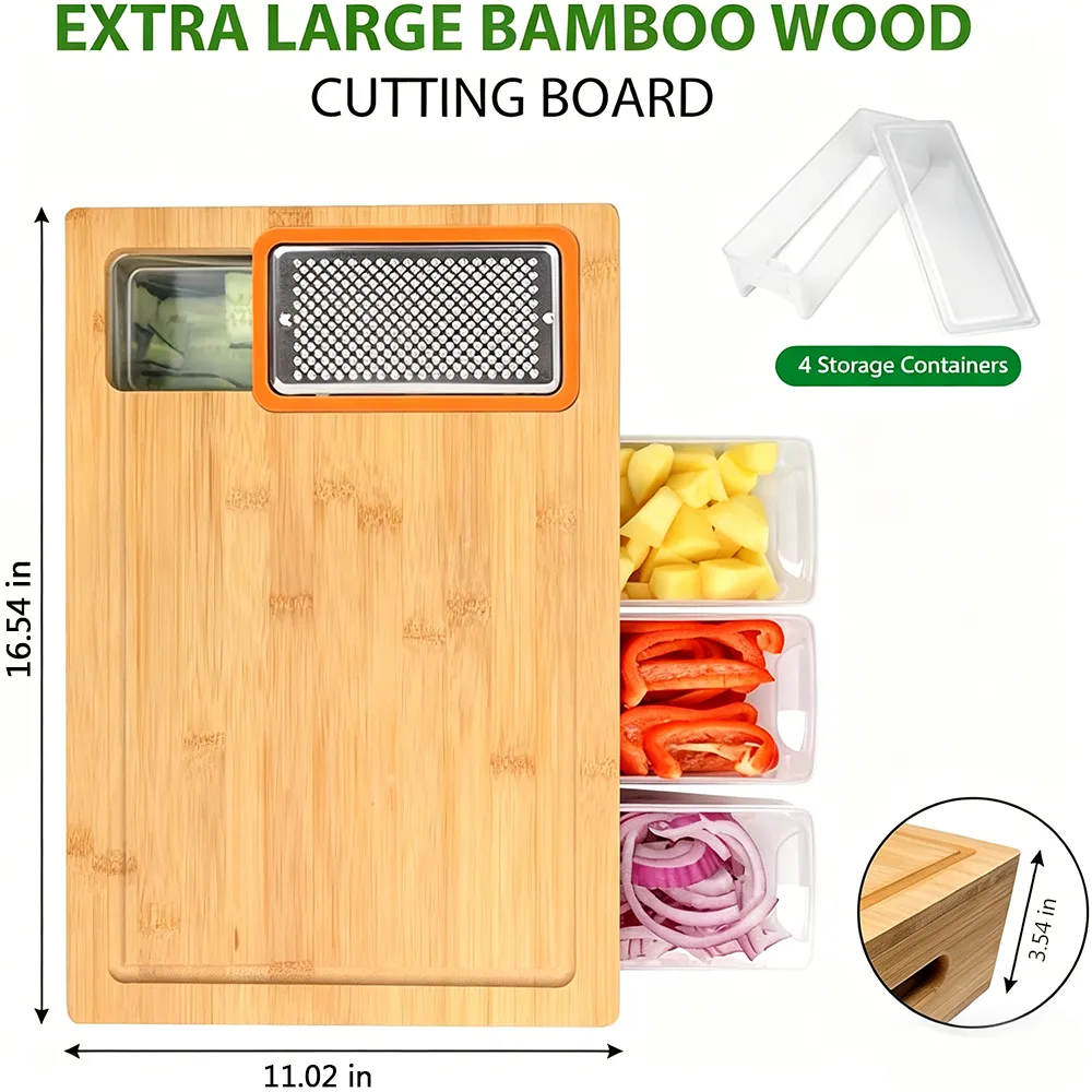 Bamboo Cutting Board Set with Containers & Graters