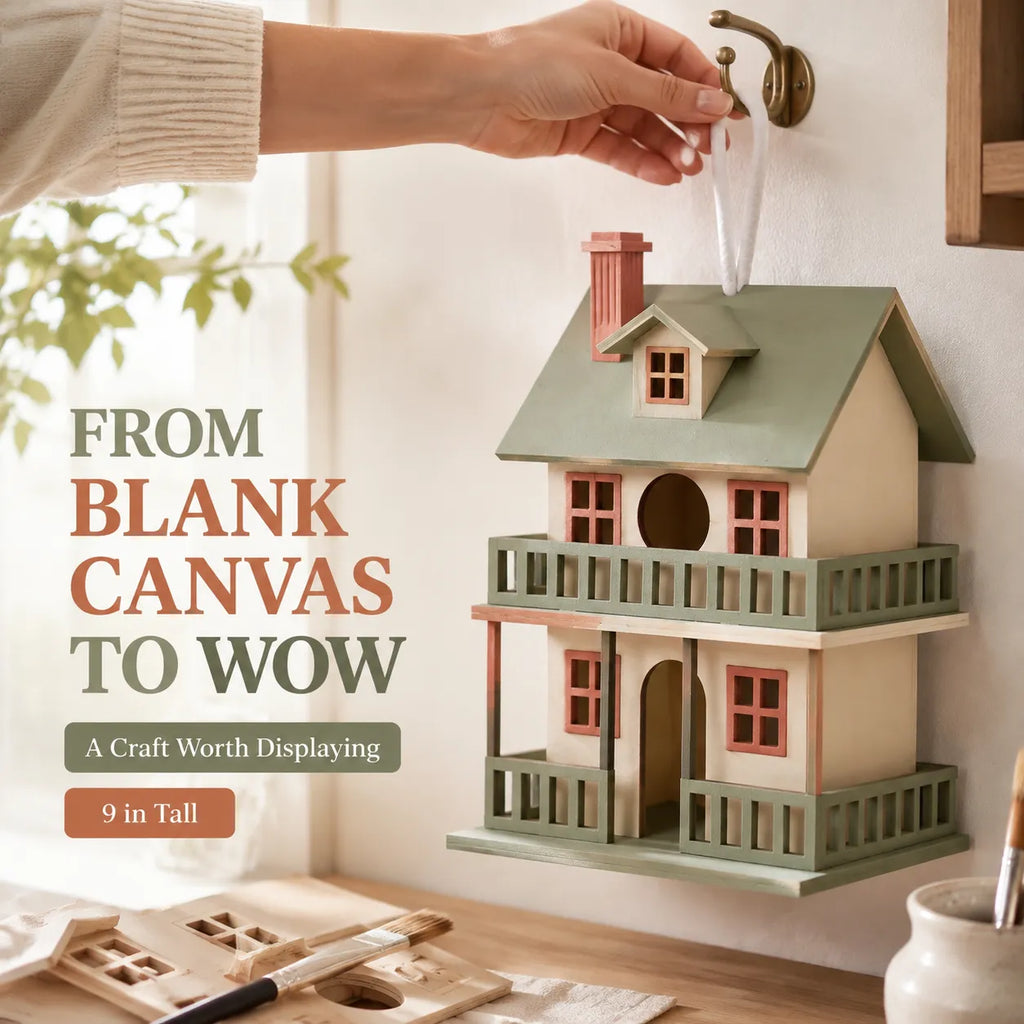 Paint-Your-Own Two-Story Wood Birdhouse – 9-Inch DIY Craft House