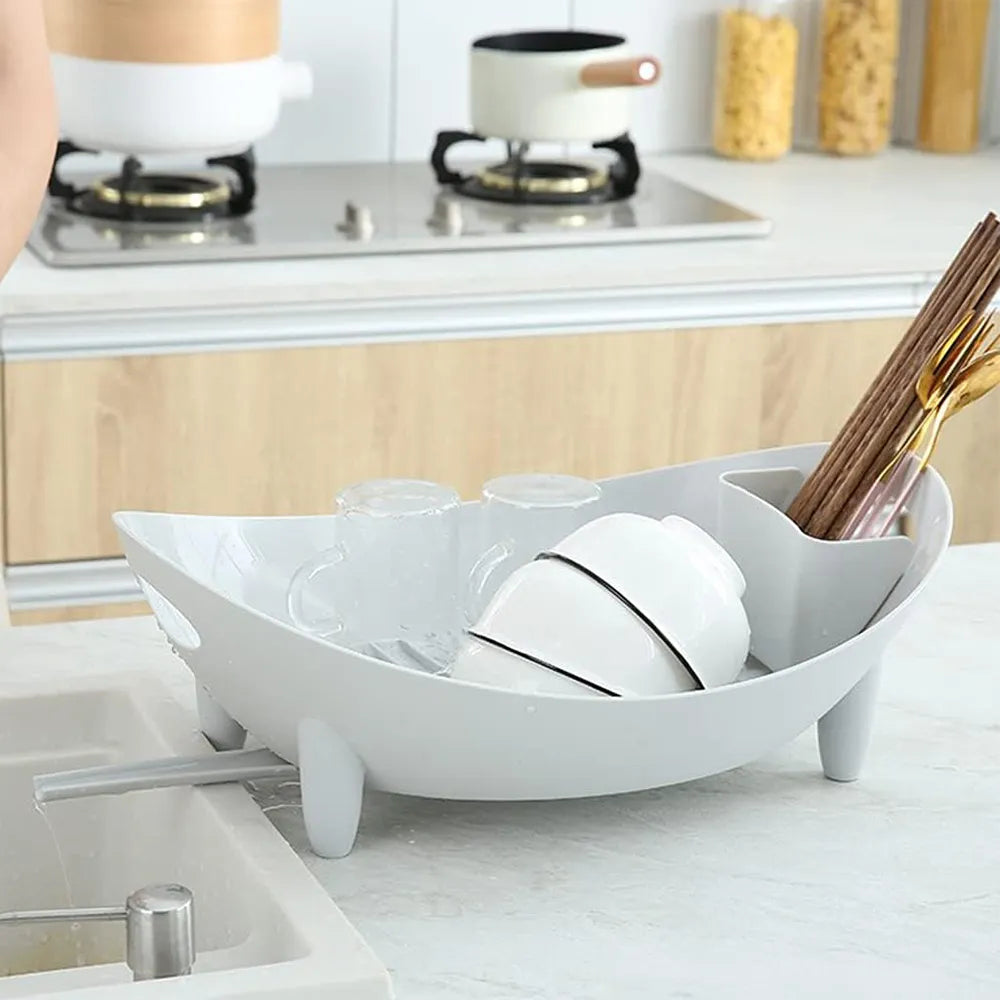 🍽️ Oval Dish Drying Rack with Utensil Holder