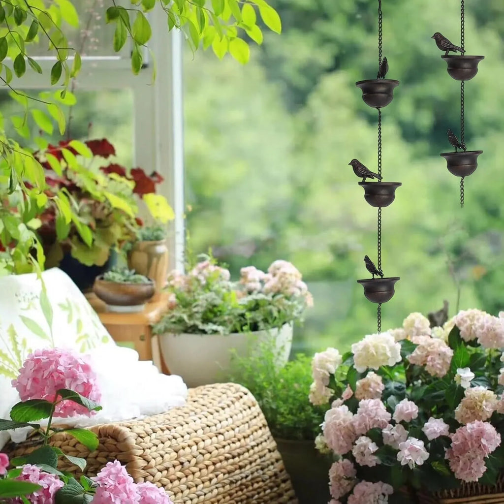 Bird-on-Cups Rain Chain – A Charming Blend of Function & Art