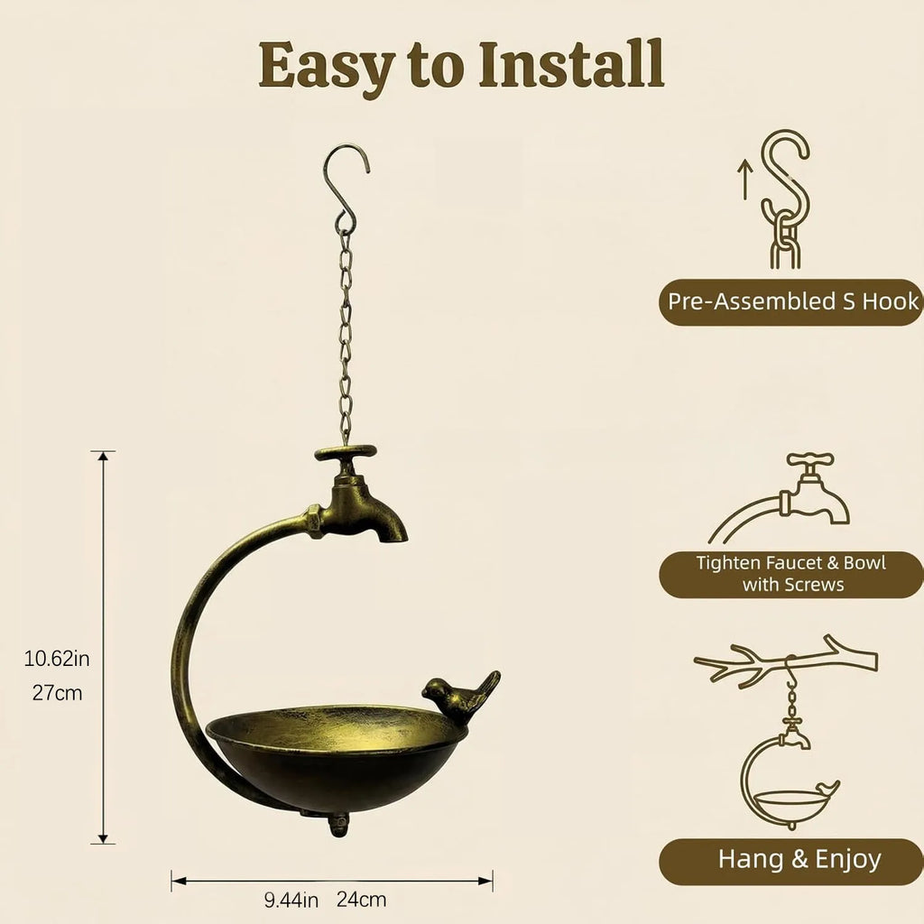 🐦 Vintage Outdoor Bird Bath & Feeder